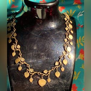 Antique bronze necklace/choker,articulated detail vines/stems,heart shape leaves